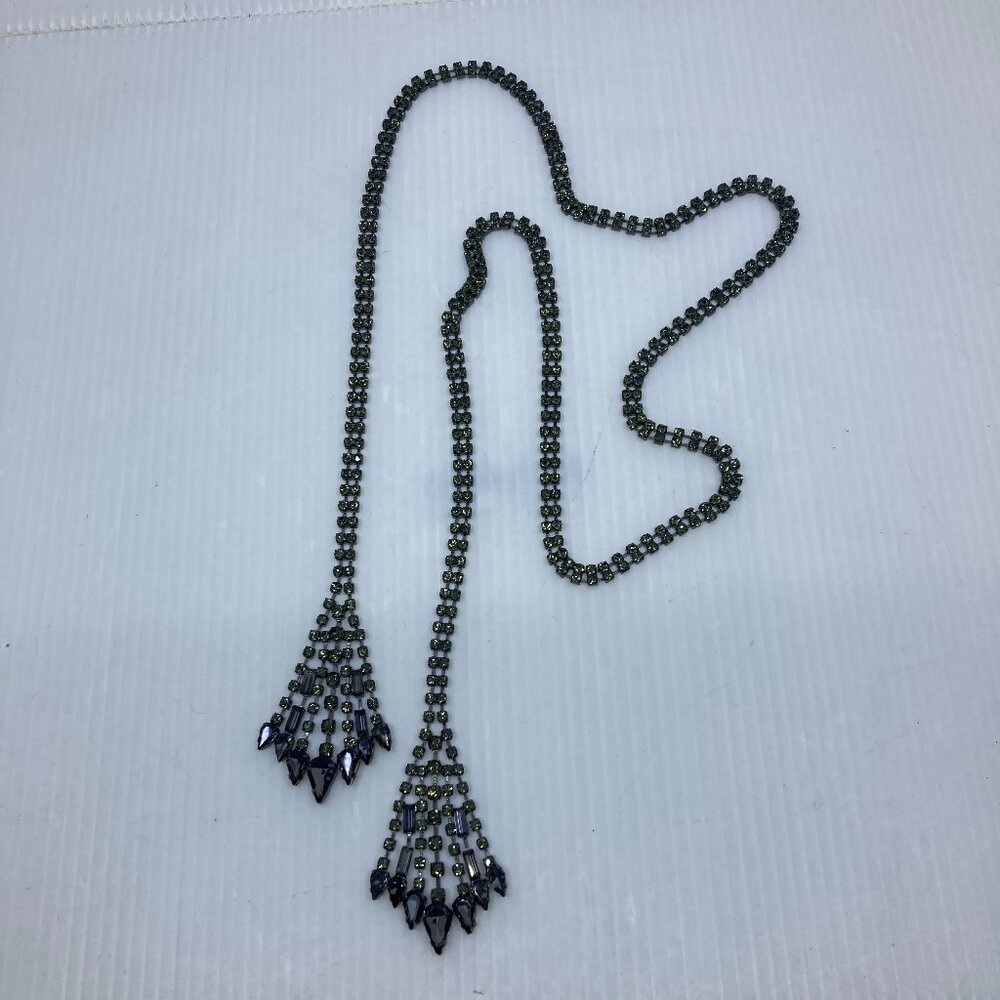 Vtg Rhinestone crystal greyish green  40" long necklace